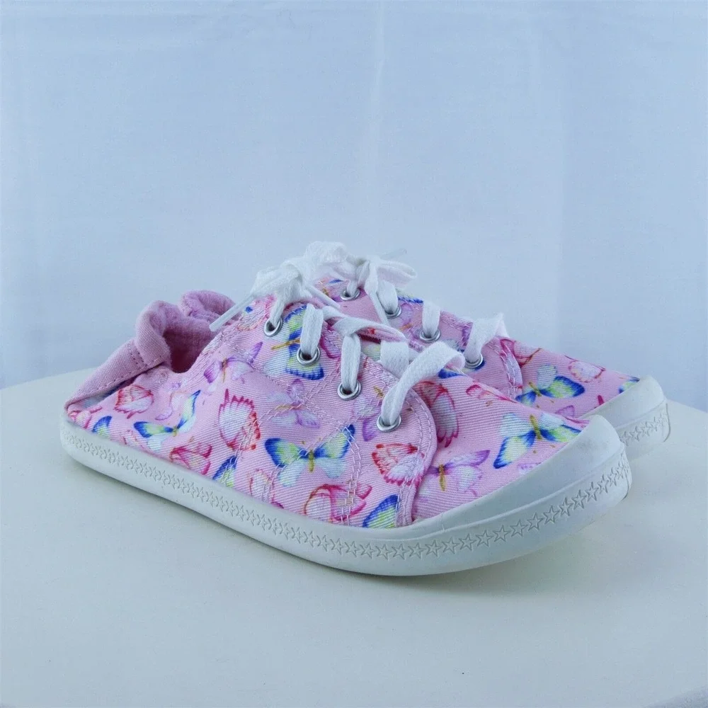 Wonder Nation Youth Girls Sneaker Shoes Pink Fabric Lace‎ Up Size 2 Medium